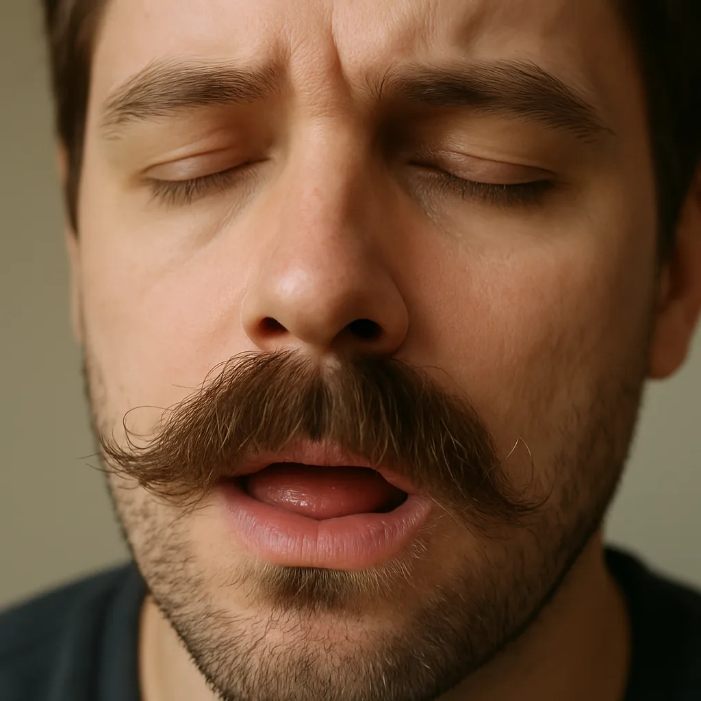 Mustache Hairs Curl Into Mouth
